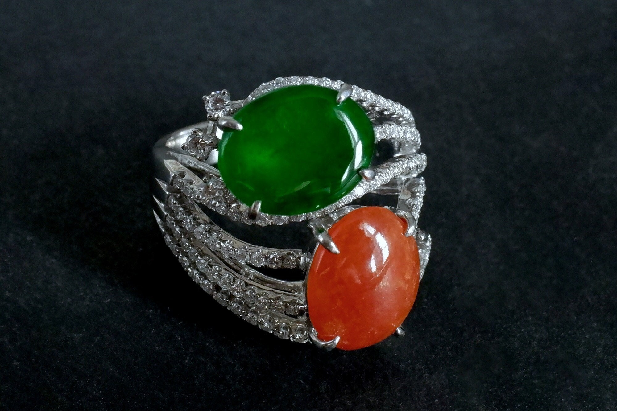 天然レッドグリーンジェダイト翡翠リング 18k - Etsy 日本