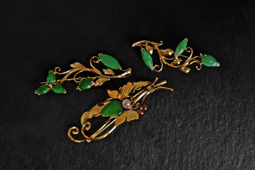 極美品  91 Brooch 925 Vintage 極美品 91 Brooch 925 Vintage Antique Jade Brooch Set Chinese 20k