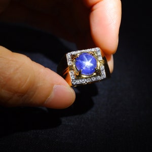 Blue Star Sapphire Pinky Signet Ring Men Vintage - Etsy