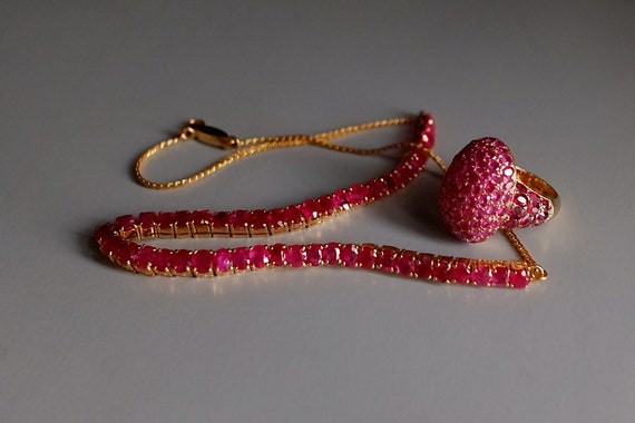 Unheated Burmese Ruby Necklace 18k Vintage - image 7