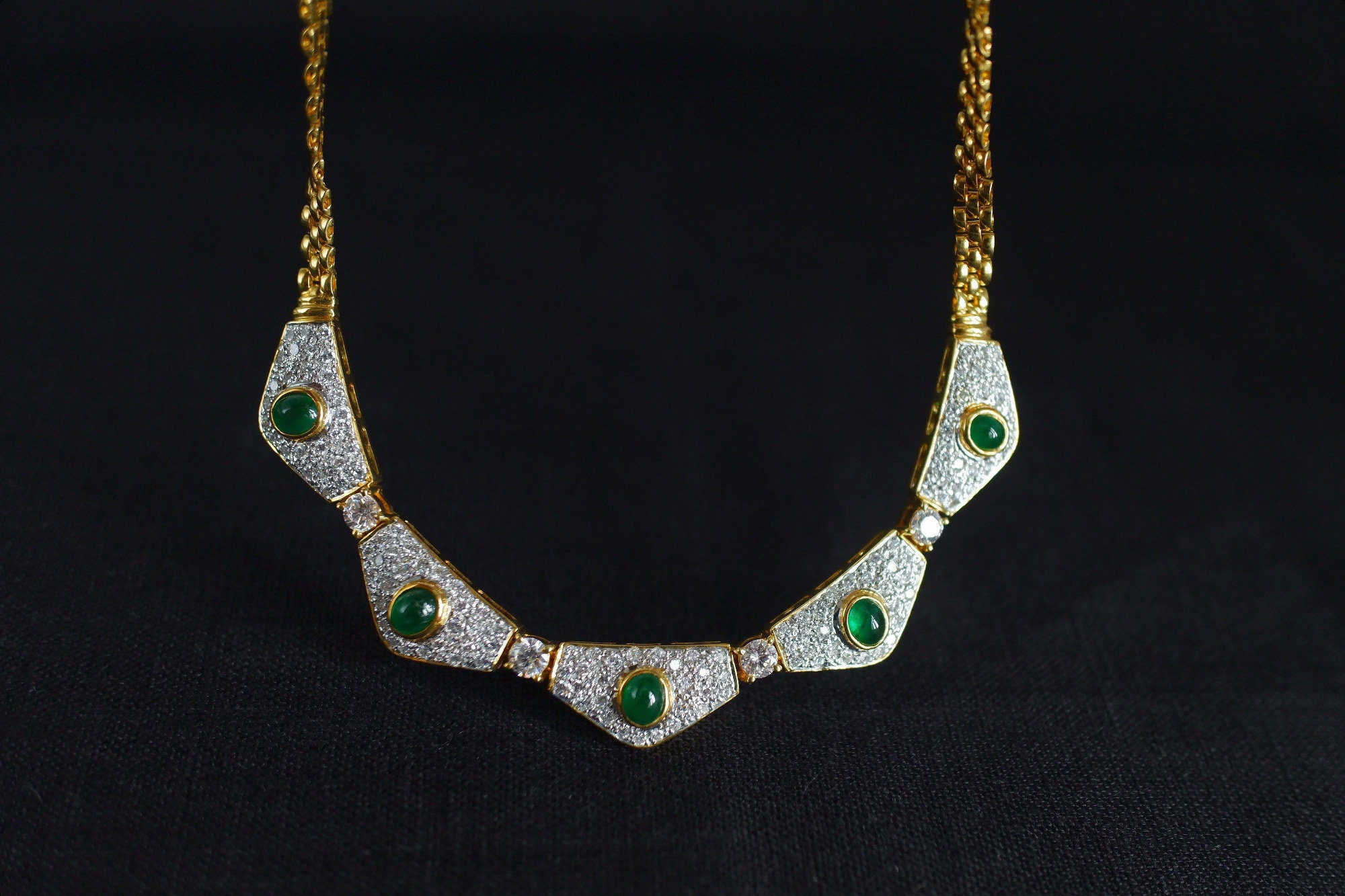 Art Deco Emerald Diamond Necklace 18k Chinese | Etsy