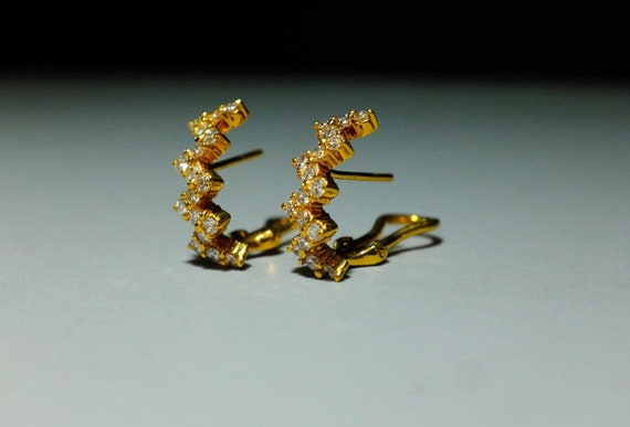 20k Dainty Diamond Huggie Earrings ZigZag SOLD