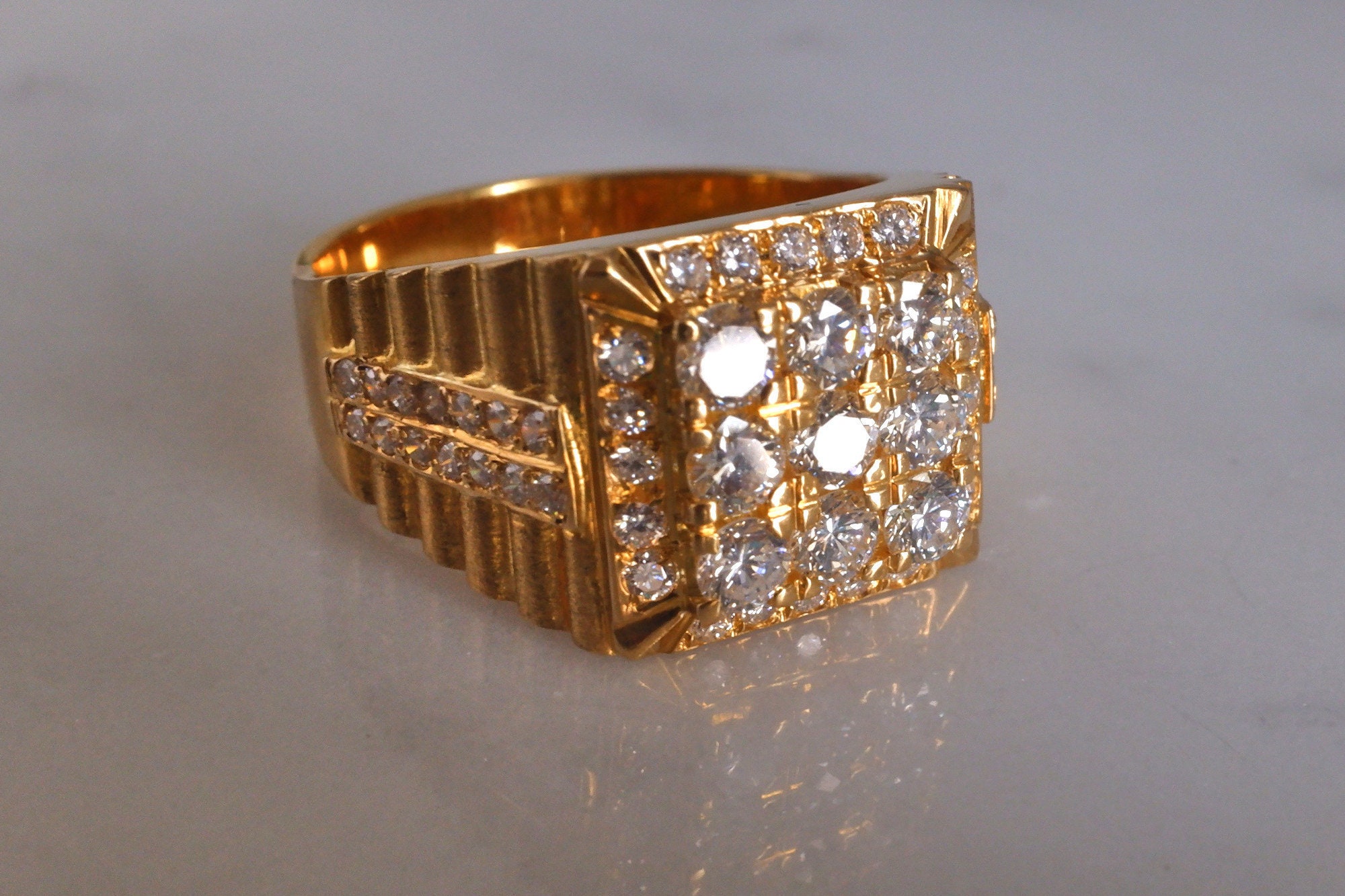 Vintage Brutalist 'mafia' Diamond Ring 20k Honeycomb - Etsy