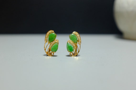 20k Art Nouveau Jade Earrings Antique