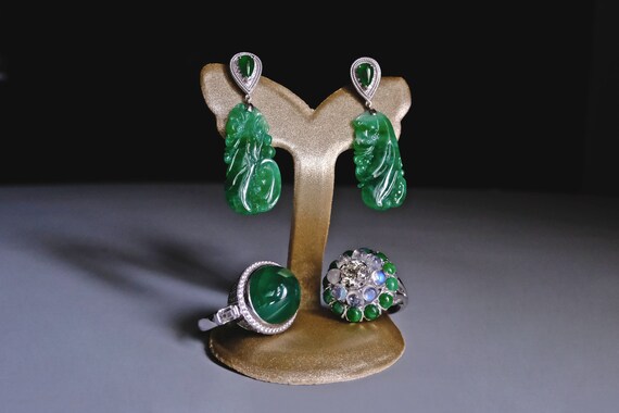 Art Deco Carved Jade Earrings Drop 18k - Etsy