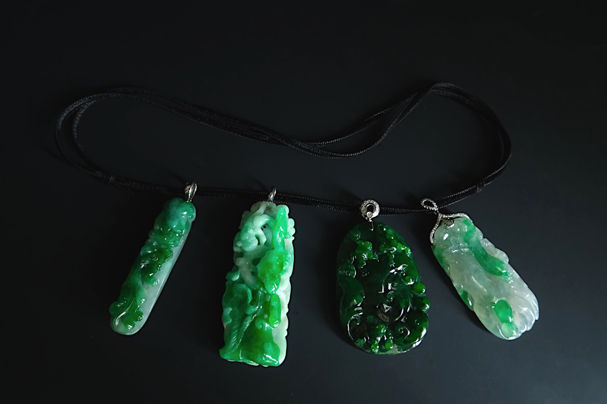 Chilong Green Jade Pendant Carving 18k Vintage - Etsy