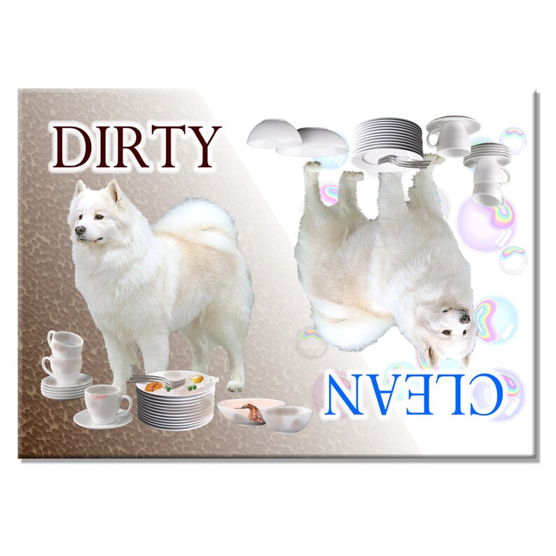 Samoyed Clean Dirty Dishwasher Magnet