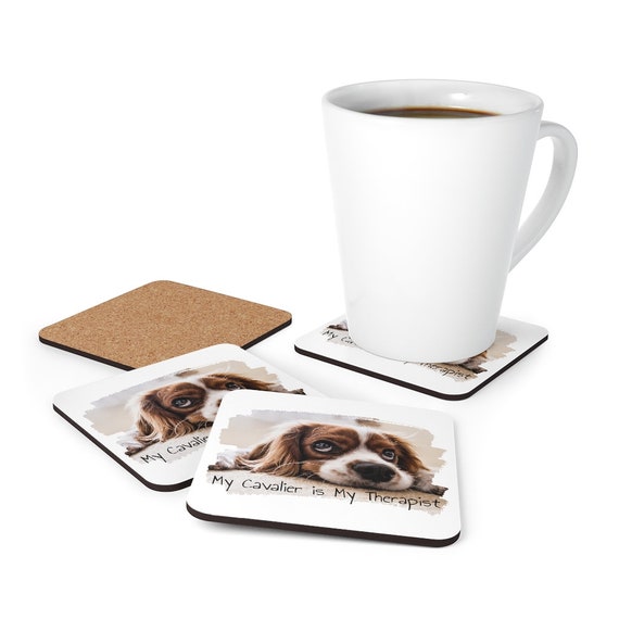 Cavalier King Charles Spaniel Therapy 3.75" X 3.75" Square Cork Back Coaster