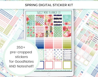 Spring Digital Planner Stickers Goodnotes, Digital Planner Stickers Noteshelf, Weekly stickers, Monthly stickers, March digital stickers