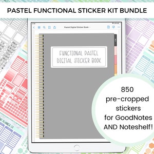Pastel functionele digitale sticker kit mega bundel plus FREEBIE, precropped goodnotes, digitale sticker boek, goodnotes sticker, ipad stickers