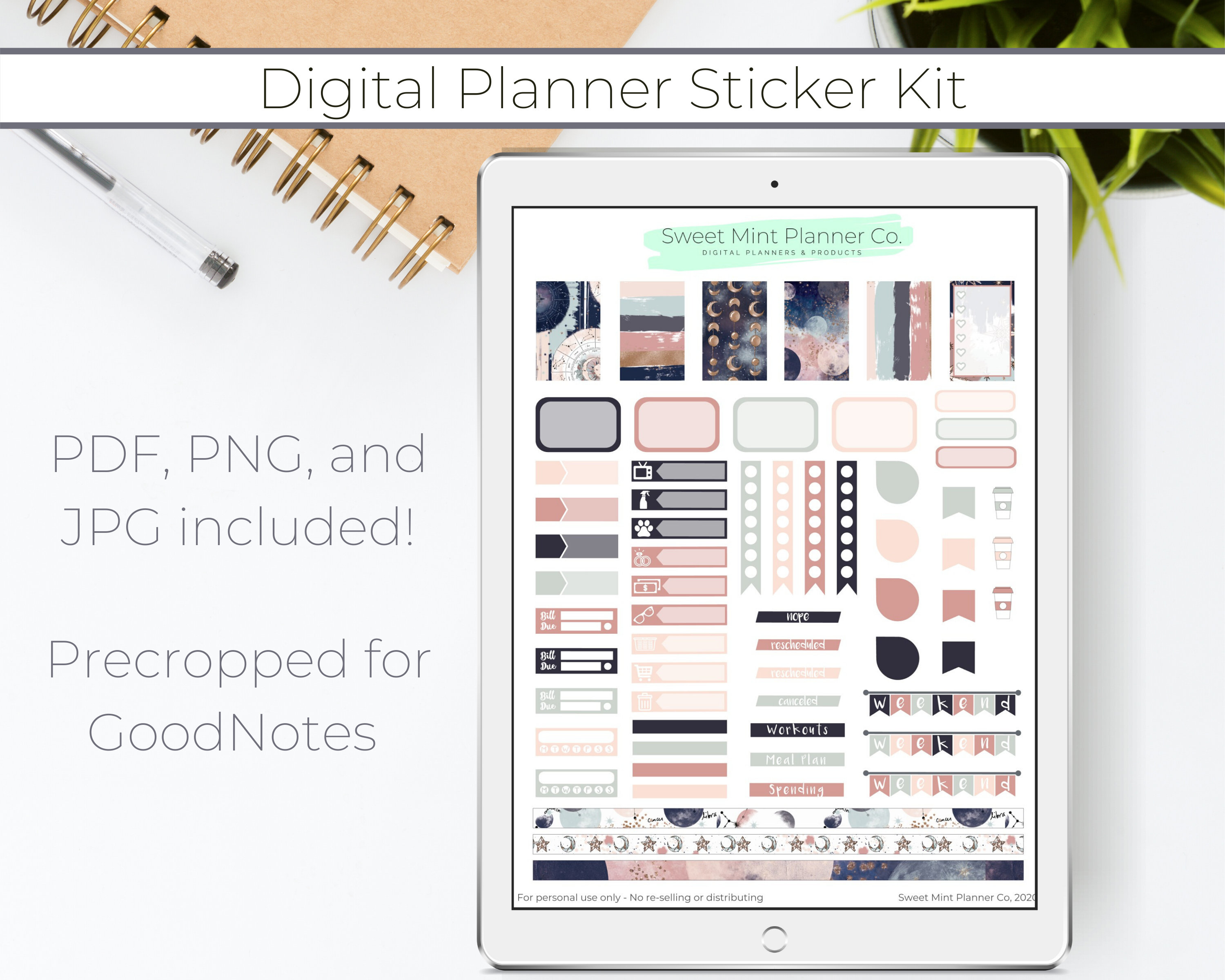Digital Planner Sticker Kit Goodnotes Sticker Kit Rose Gold - Etsy