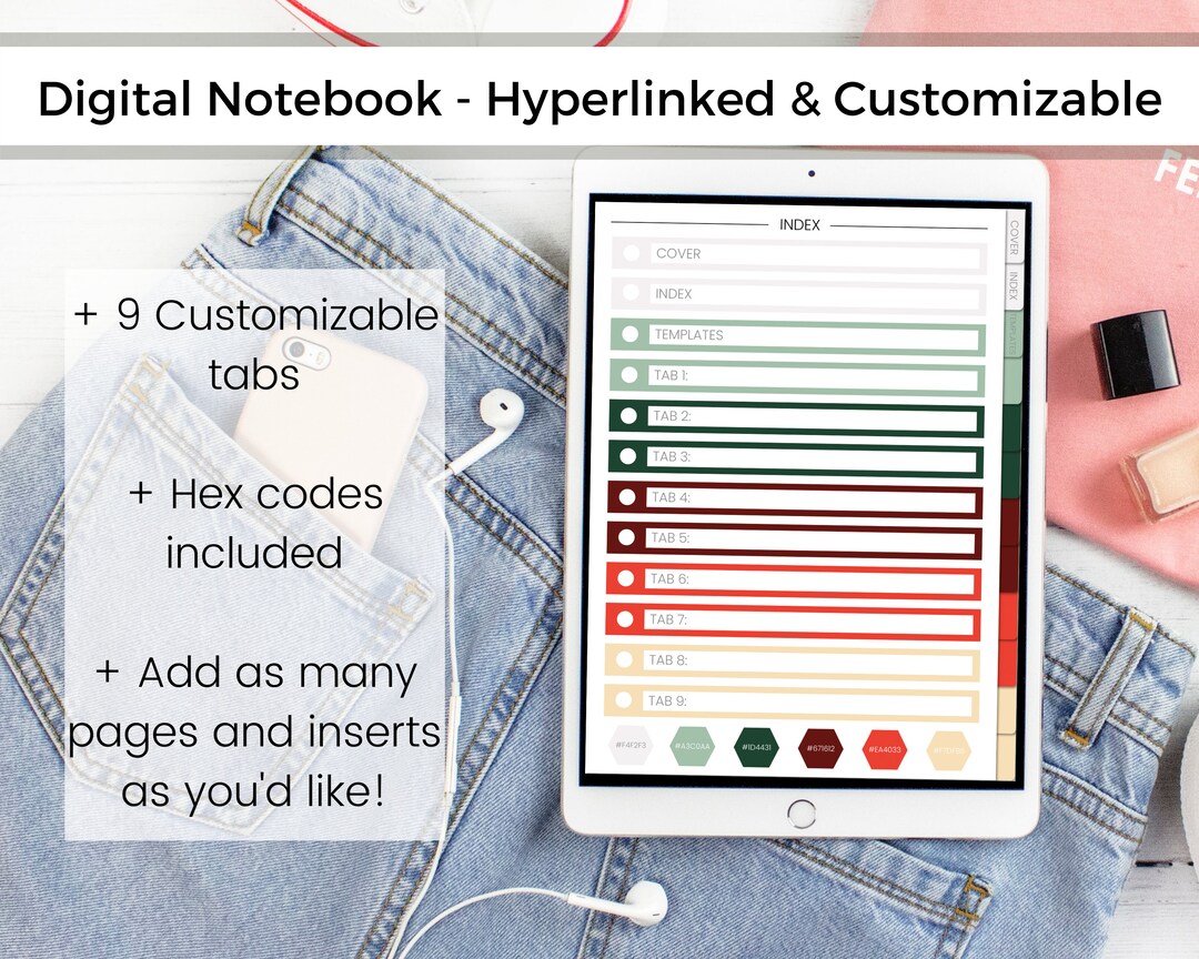 Digital Notebook Goodnotes, Portrait School Notebook, Hyperlinked Tab ...