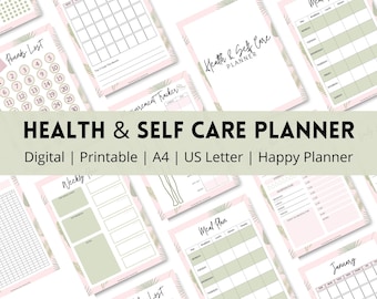 Self Care Planner, Fitness Journal, Health Wellness Planner, Weight loss tracker, Meal Planner, Mood tracker, Habit Tracker, Happy Planner