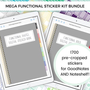 1700 Functional Digital Sticker Kit Mega Bundle, Precropped for GoodNotes, hyperlinked sticker book, goodnotes stickers, ipad stickers