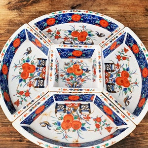 Vintage Japanese Divided 5 Piece Appetizer Set Sushi Serving Hostess Dish Imari Porcelain Serving Set Appetizer Plates Asian Kitchen Décor