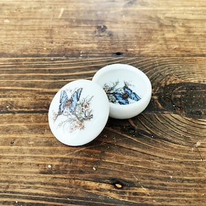 Vintage Butterfly Themed Porcelain Floral Pill Box Collectible Pillbox Vintage Blue Butterfly Themed Pill Box