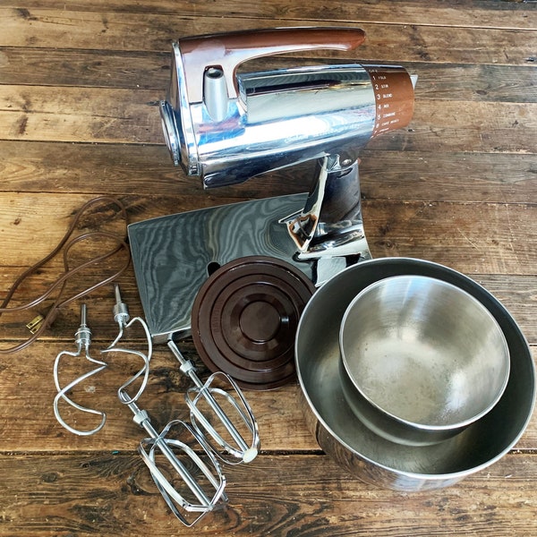 Batidora de pie Vintage Sunbeam Mixmaster 350 de 12 velocidades, batidora de pie de cocina cromada Retro, batidora de encimera Sunbeam cromada