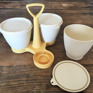 Vintage Tupperware 3 Condiment Caddie/Collectible Tupperware 757-10 Base and 758-35 Containers and 733-10 Lids/Vintage Kitchen Caddie