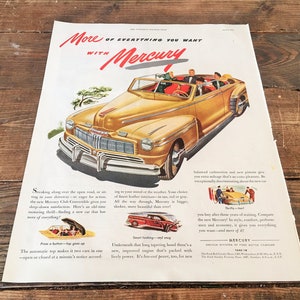 1946 Vintage Ford Mercury Magazine Advertisement/Frameable Vintage Advertisement Wall Art/Ford Cars Ad/Ford Mercury
