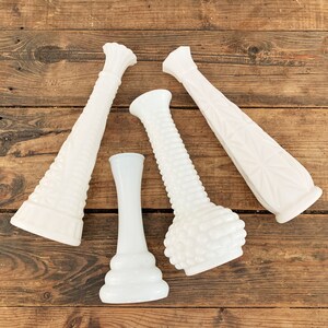 Set of 4 Vintage Milk Glass Flower Vases Decorative Christmas Wedding Décor Collectible Milk Glass Vase Set of 4 White Glass Vases