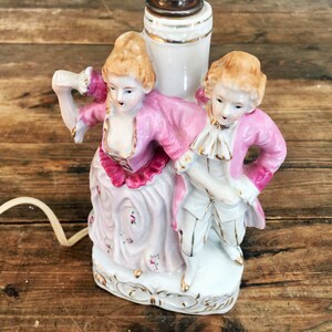 Small Vintage Porcelain English Themed Table Lamp/Royal Dancing Man and Woman Hand Painted Victorian Themed Accent Lamp