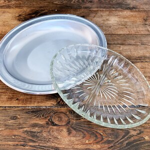 Vintage Pfaltzcraff Clear Divided Glass Serving Dish with Chrome Bottom Glass Condiment Dish 2 Section Glass Dish Vintage Entertaining