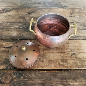 Vintage middelgrote koperen bolvormige wierookkegelbrander bedekt koperen messing wierookbrander meditatie wierookdoos messing koper Boho decor