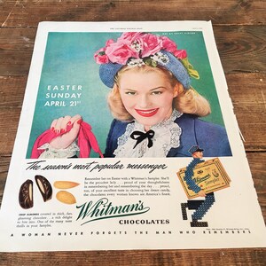 Vintage Easter Sunday 1946 Whitman&#39;s Chocolate Advertisement/Collectible and Frameable Vintage Magazine Advertisement