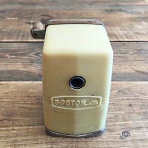 Vintage Bostonette Manual Pencil Sharpener/Retro Table Mounting Plastic & Metal Sharpener/Shabby Chic Office Supplies/Old School Sharpener