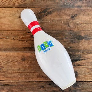 Vintage Pinz &quot;Happy Birthday&quot; Plastic Coated Full Size Bowling Pin/Bowling Décor/Bowling Pin