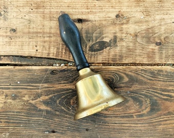 Small Solid Brass Hand Bell with Wooden Handle Vintage Brass Hand Bell Decorative Brass Bell Brass Décor Antique Small Brass Bell