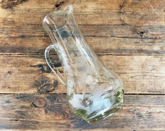 Beautiful Antique Floral Etched Glass Pitcher Glass Pitcher Large Clear Glass Pitcher Antique Wine Decanter Carafe Pitcher