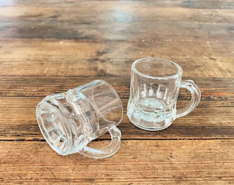 Pair of Vintage Federal Glass "F" Shield Mark Clear Glass Mug Shaped Shot Glasses Mug Shot Glasses Vintage Barware