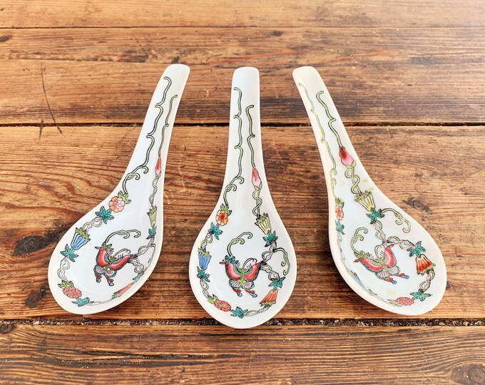Set of 3 Porcelain Asian Butterfly Themed Ramen Spoons/chinese Spoons ...