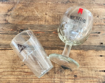 Pair of Mismatched Vintage Beer Glasses Blatz Beer Glass Michelob Beer Glass Vintage Bar Glasses