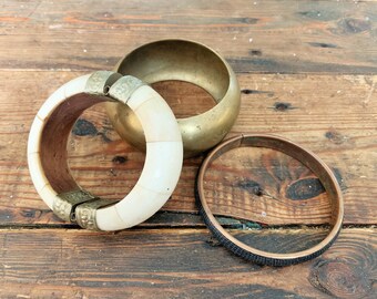 Vintage Set of 3 Brass Bangle Bracelets Brass Bangles Brass Jewelry Large Brass Bracelets Boho Bracelets