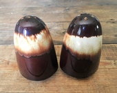 Vintage Brown and Beige Drip Stoneware Salt and Pepper Shaker Set Vintage Kitchen Stoneware Salt and Pepper
