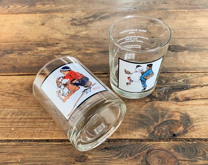 Pair of Norman Rockwell Saturday Evening Post Low Ball Glasses