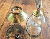 Vintage Hurricane Globe Electric Oil Style Lamp with Brass Shade