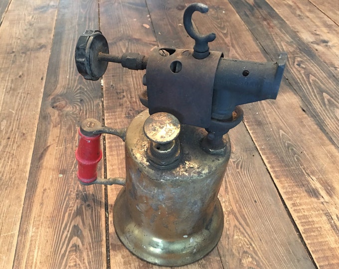 Vintage Turner Brass Works Blowtorch, Hand Held Blow Torch, Vintage Rustic Decor, Wood Handled