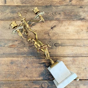 Brass Cupid Marble Based Candle Holder Vintage Marble Candle Holder Gold Metal Cupid Brass Candelabra Valentine Gift