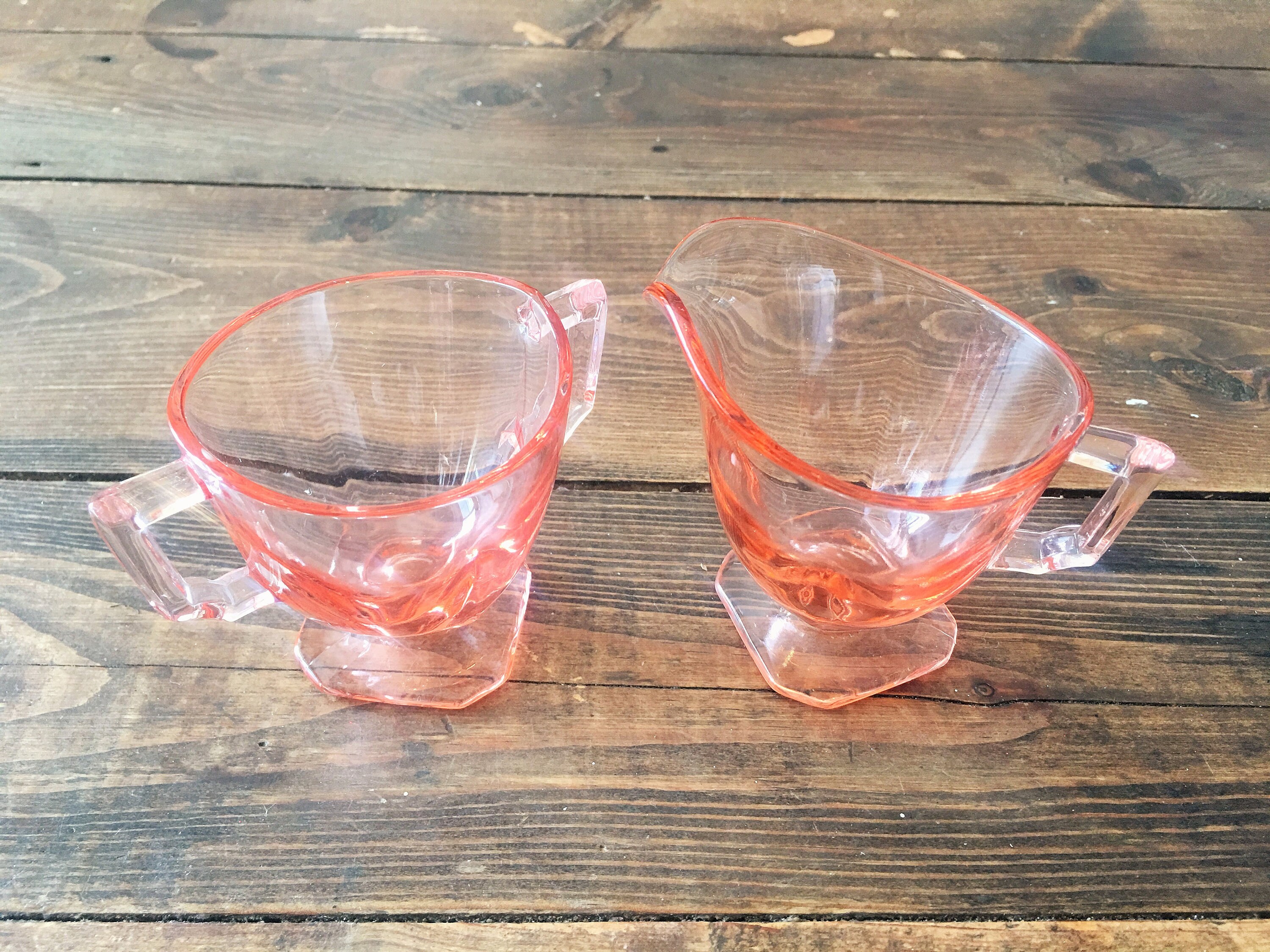 Pink Depression Glass Creamer and Sugar Set Sugar Bowls & Creamers Home