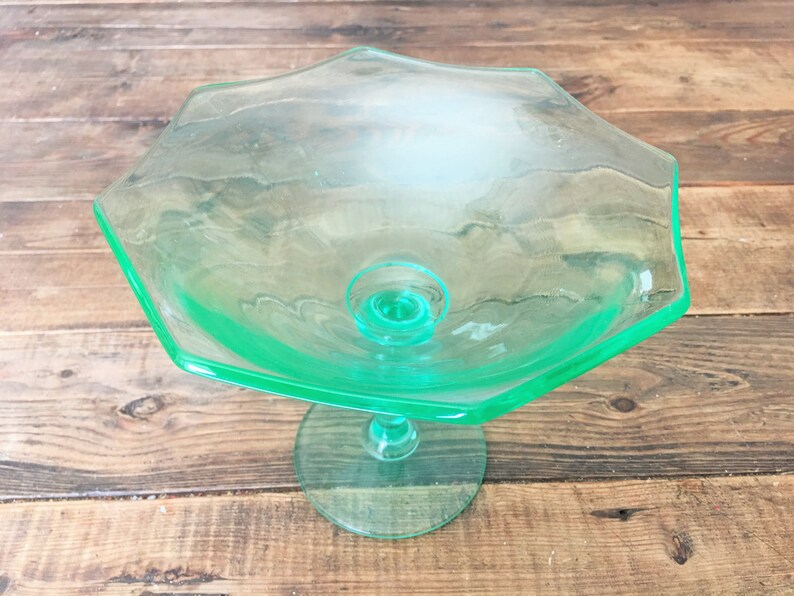 Large Vintage Uranium Glass Compote/collectible Vaseline Glass Etsy
