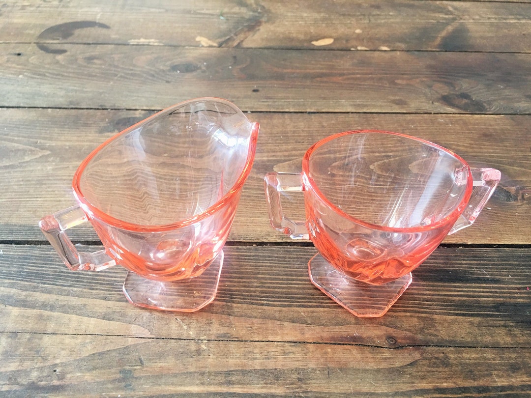 Pink Depression Glass Creamer and Sugar Set/vintage Small Etsy