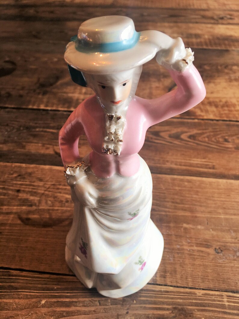 Porcelain Unmarked Lady Figurine With White Hat/pink Blouse & Etsy
