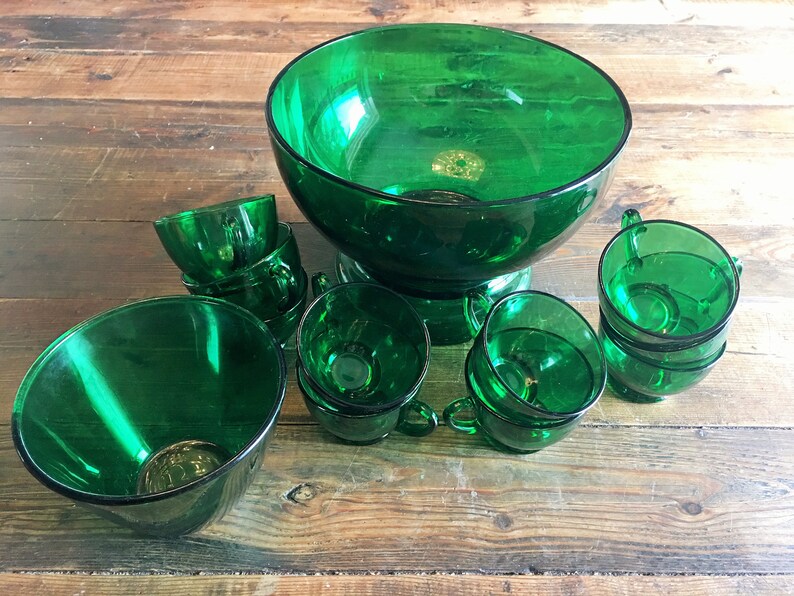 Vintage Anchor Emerald Green Glass Punch Bowl Set/Christmas Etsy