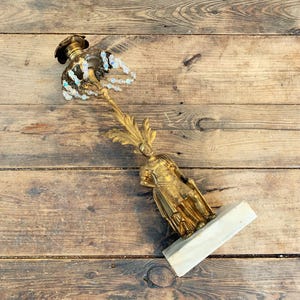 Brass Marble Based Candle Holder Vintage Marble Candle Holder Gold Metal Brass Candelabra Valentine Gift