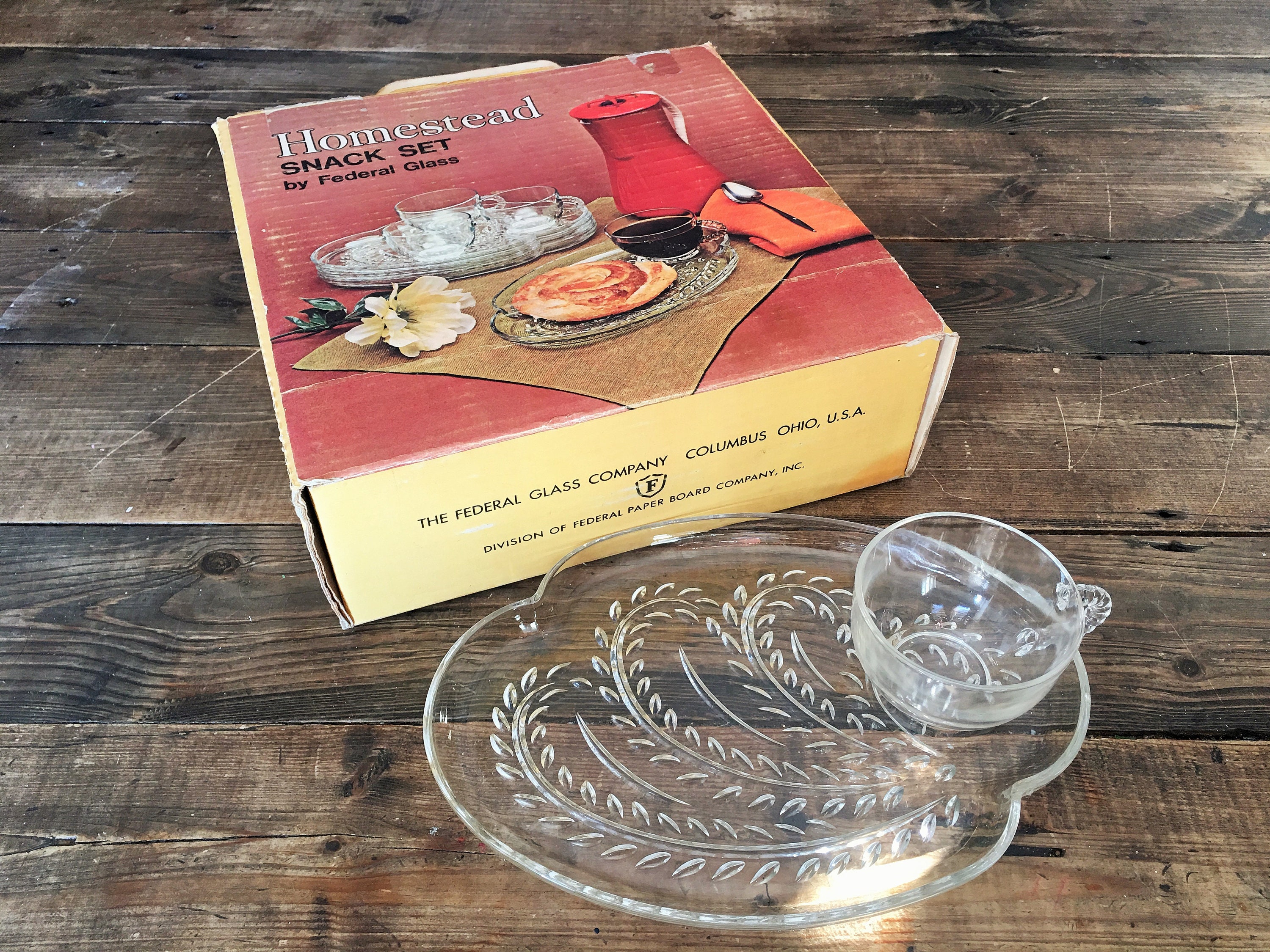 1960s Glass Snack Set Vintage Federal Glass Hospitality Snack Set