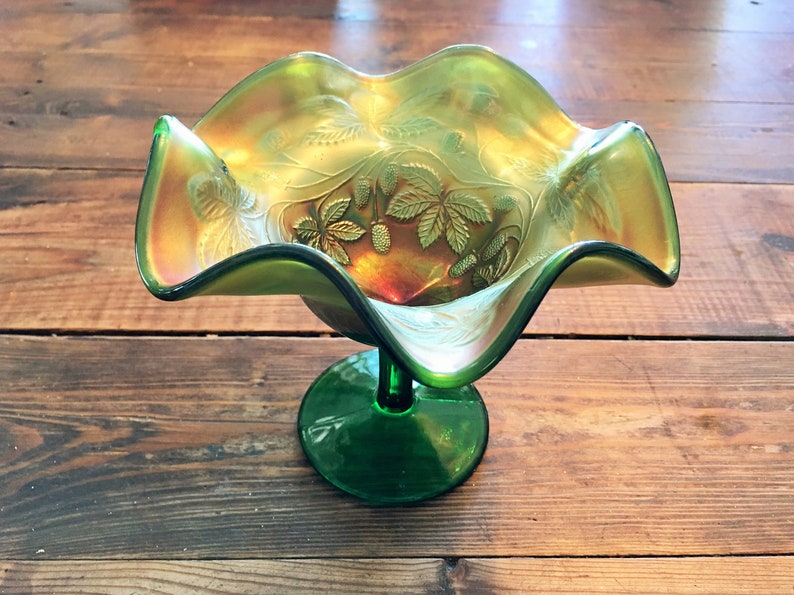 Vintage Fenton Blackberry Bramble Green Compote/collectible Etsy