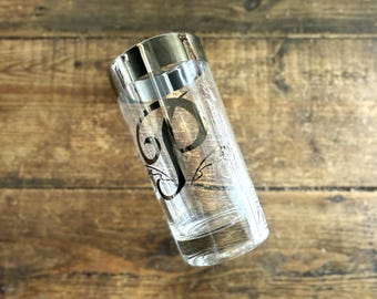 Vintage Set of 6 Kimiko Platinum Accented Monogram "P" Highball Glasses Vintage 8 oz. Highball Glasses Retro Barware